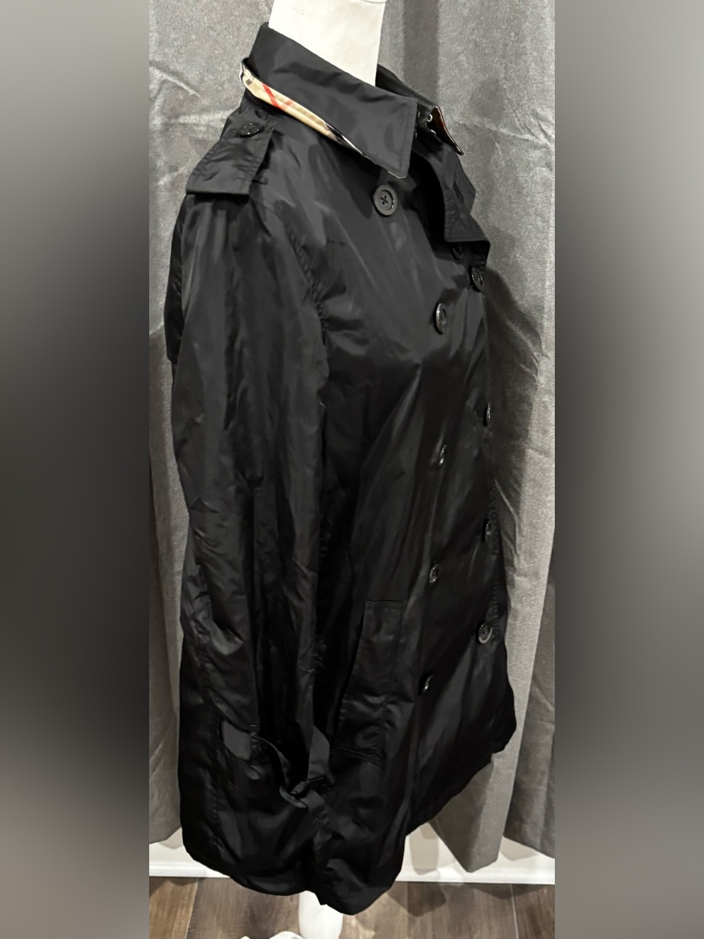 Burberry London Black Double-Breasted Women's Trench Coat 10 Black Missing Belt - Picture 5 of 16